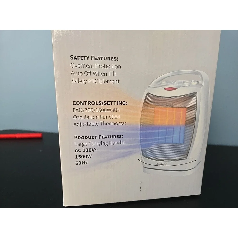 PORTABLE CERAMIC 1500W/750W ELECTRIC SPACE HEATER W/ THERMOSTAT -‎ SILVER NEW